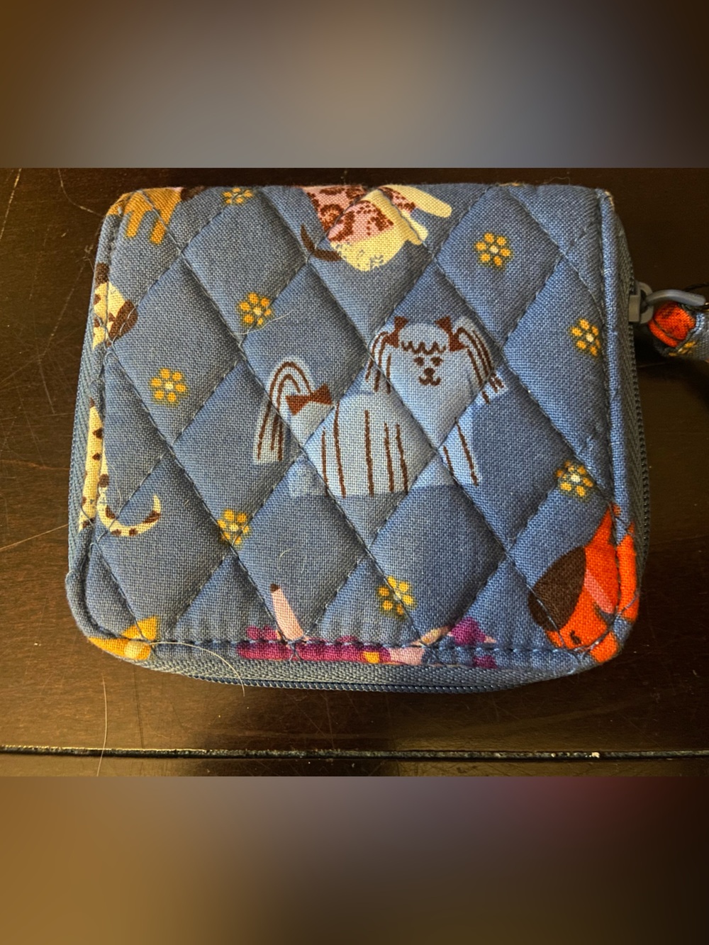 NWT - Vera Bradley Quilted Blue "Bark Park" Dogs Zippered Print Card Holder